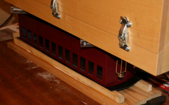 First coach in roof jig waiting for glue to set